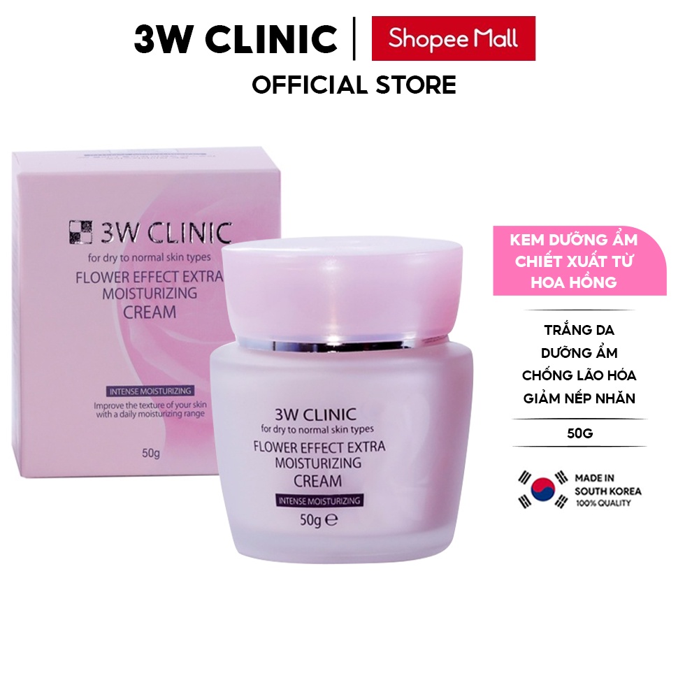 Kem dưỡng ẩm trắng da 3W Clinic Hàn Quốc chiết xuất từ Hoa Hồng giúp da trắng sáng mềm mịn và ngăn ngừa lão hóa 50g
