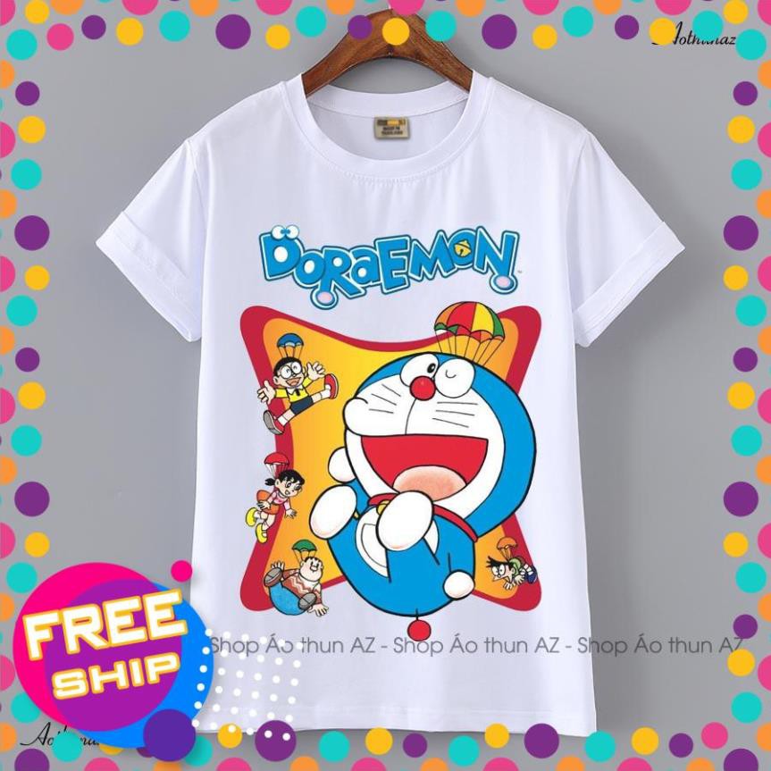 (GIÁ TỐT) Áo thun nam nữ in hình Doraemon ( có size trẻ em ) - Cotton Thái Doremon M2423