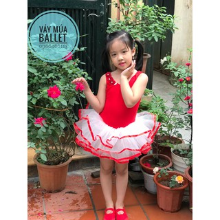 Váy múa ballet ba lỗ hoa đỏ (có sỉ từ 5c)