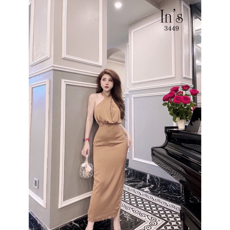 Váy lụa body cổ yếm