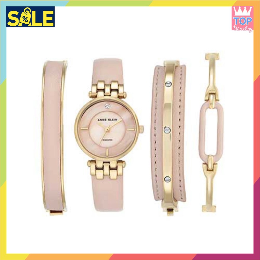 Set đồng hồ nữ AK/2684LPST Anne Klein  dây da 4 chi tiết