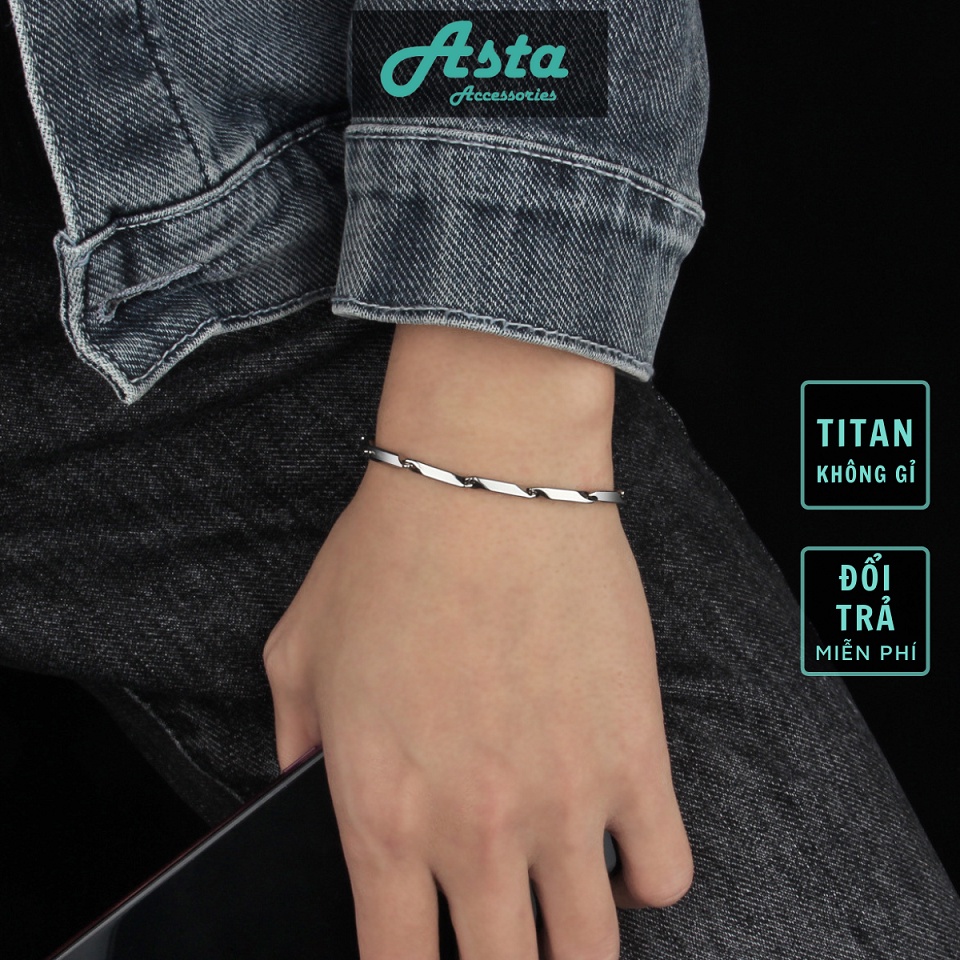 Vòng Tay Nam Lắc Tay Unisex Thời Trang Vòng Tay Nam Nữ Basic Astaaccessories Màu Bạc Đen Titan - Vòng Tay Xích Trơn