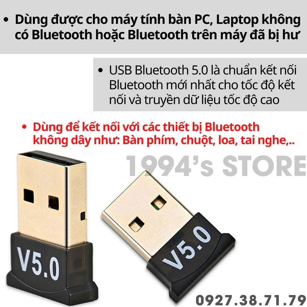 USB Bluetooth 5.0 bổ sung bluetooth cho máy tính để bàn, cho laptop bị hỏng Bluetooth hoặc dùng cho loa, bàn phím, chuột