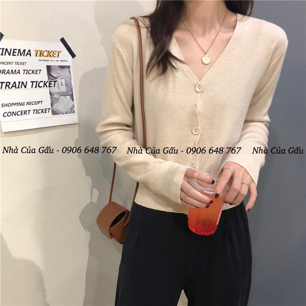 Áo khoác cardigan len mỏng 4 cúc, tay dài basic