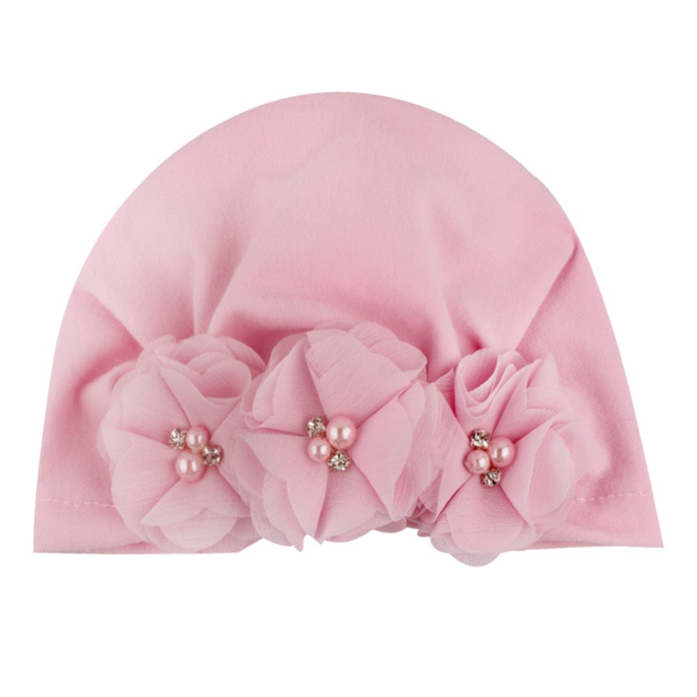 Mũ turban 3 bông hoa chất liệu cotton mềm mại cho bé gái(0-12 tháng)
