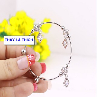 Vòng vàng em bé đeo chân Freesize mặt hình thoi phối châu - Cam kết 1 đổi 1 nếu hoen, gỉ sét