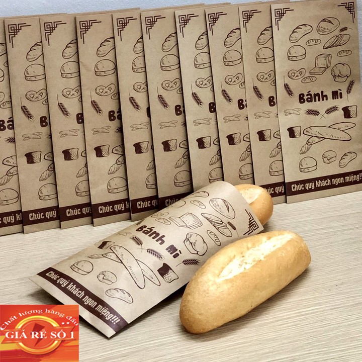 [Free ship] 290đ/túi Combo 100 túi bánh mì 13x26cm giấy kraff siêu đẹp + tiêu chuẩn an toàn thực phầm