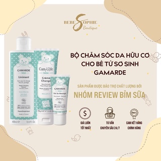 Bộ chăm sóc da hữu cơ cho bé từ sơ sinh Gamarde gồm liniment, kem hăm, massage hàng nội địa Pháp