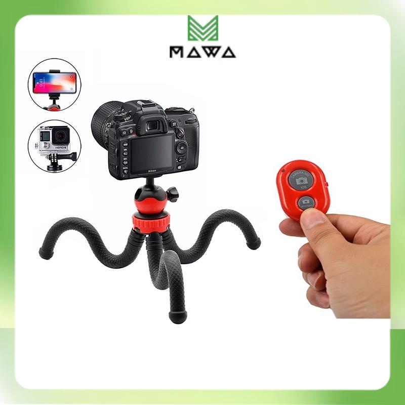 Giá đỡ tripod điện thoại và máy ảnh MT04 chân đế bạch tuộc uốn dẻo tặng kèm remote chụp ảnh bluetooth