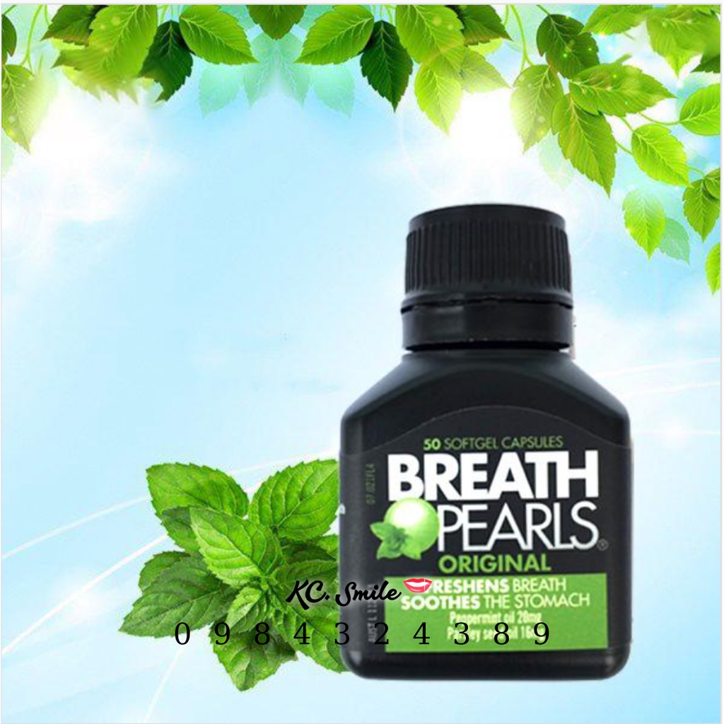 Viên uống thơm miệng thảo dược Breath Pearls Úc 50 Viên -  Giảm hôi miệng, cho hơi thở thơm tho và răng chắc khoẻ