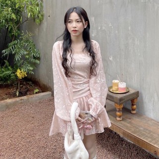 Đầm hoa đuôi cá rút dây tay dài
