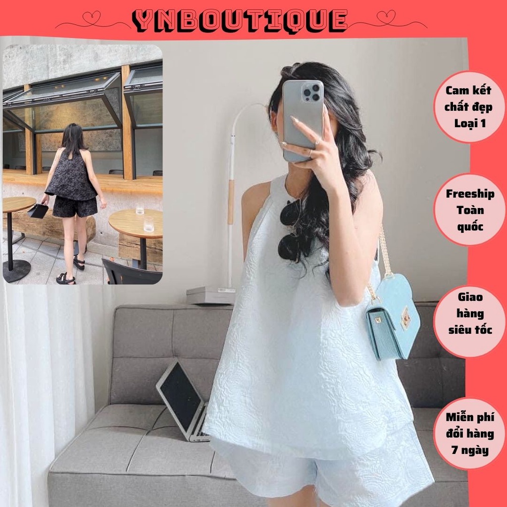 Set đồ nữ sang chảnh, Sét bộ yếm nữ, Bộ áo yếm mix quần rộng dáng váy xốp Ynboutique (Ảnh thật + freeship)