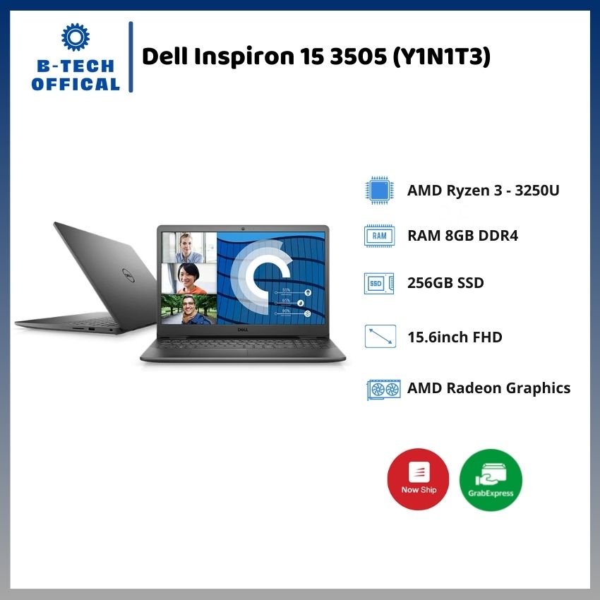 [ TẶNG VOUCHER 150K ] Laptop Dell Inspiron 15 3505 (Y1N1T3)/ Đen/ AMD Ryzen 3 - 3250U (2.6Ghz, 5MB)/ RAM 8GB DDR4