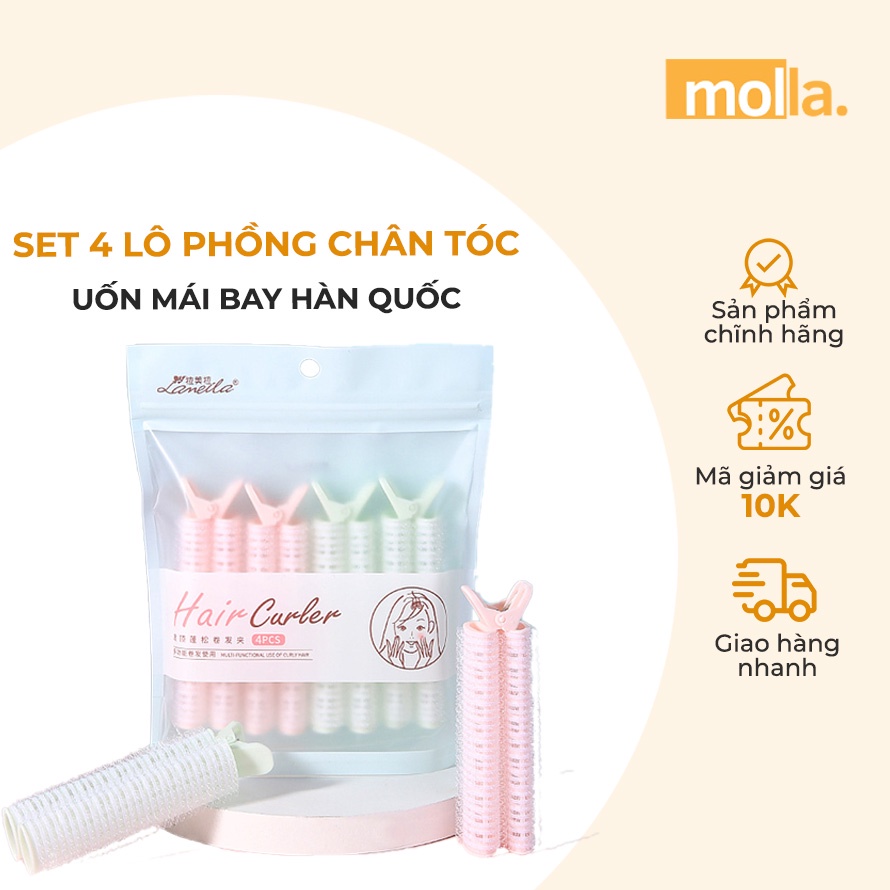 Kẹp phồng chân tóc - Lô uốn mái bay Hàn Quốc - Lô tự dính Set 4 chiếc màu Pastel