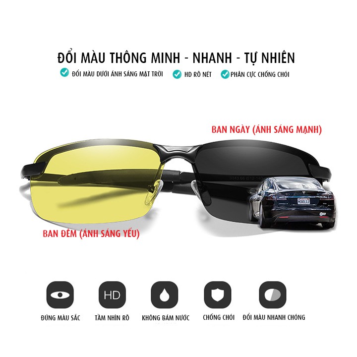 Kính đổi màu đi ngày và đêm gọng kim loại nhẹ, polarized phân cực, chống tia UV - Mã số: MK1904