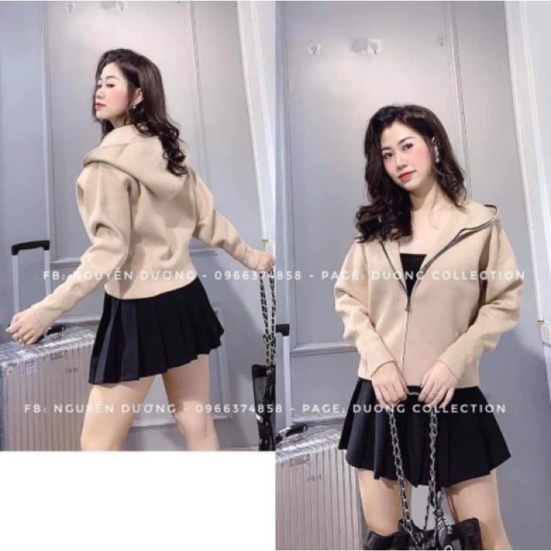 Áo khoác dạ ép có mũ kéo khoá màu kem | BigBuy360 - bigbuy360.vn