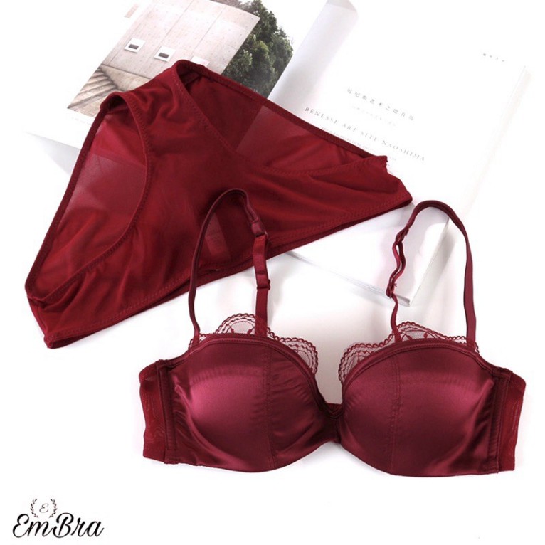 Set Đồ Lót Nữ Satin Có Gọng Đệm Mỏng Cao Cấp, Bộ Nội Y Quyến Rũ Mỏng Gọng Mã EBB21