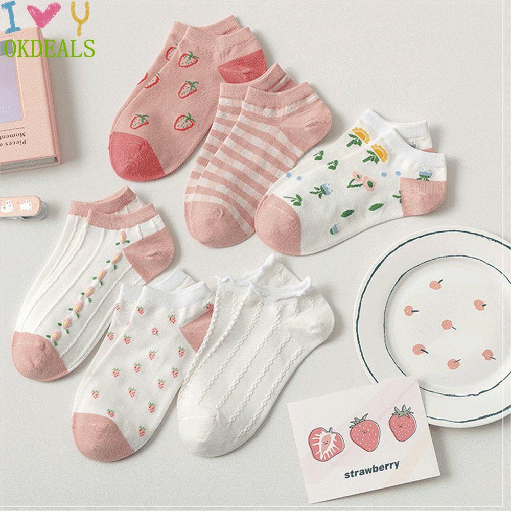 Vớ cổ thấp in hình dâu tây dễ thương ngọt ngào cho nữ