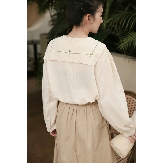 ÁO SƠ MI VINTAGE CỔ THÊU HOA PHONG CÁCH HÀN QUỐC