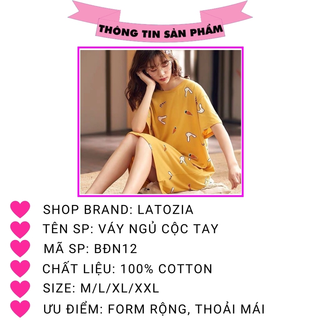 Váy Ngủ Cộc Tay Mặc Nhà Đầm Ngủ Dáng Suông Chất Cotton Mềm Mát Latozia BĐN12