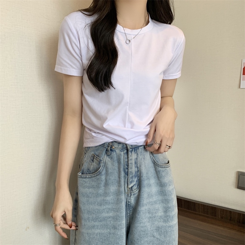 SUXI Áo Thun Tay Ngắn Cổ Tròn Màu Sắc Đơn Giản Thời Trang Mùa Hè Dễ Phối Đồ Dành Cho Nữ