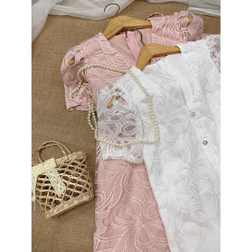 ĐẦM VÁY REN THÊU NÚT TRẮNG - Hình Shop Chụp
