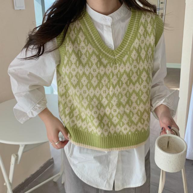 Áo Len Nữ Không Tay Cổ Chữ V Phong Cách Hàn Quốc