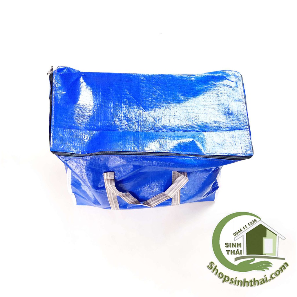 Túi bạt màu xanh dương, túi dứa có dây kéo, đựng đồ đạc, quần áo  mùng mền - Túi lớn số 3 (60X33X53cm)