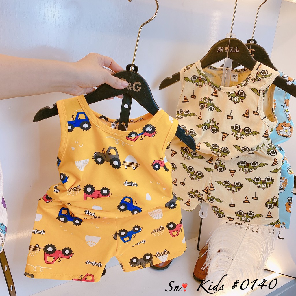 Bộ Ba Lỗ Bé Trai Mùa Hè Cotton 8-17kg Cực Mát Họa Tiết Siêu Nhân Ô tô