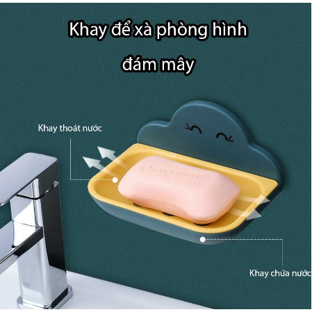 Khay đựng xà phòng, có khay chứa nước, có miếng dán không cần đóng đinh KT 14x9x9cm