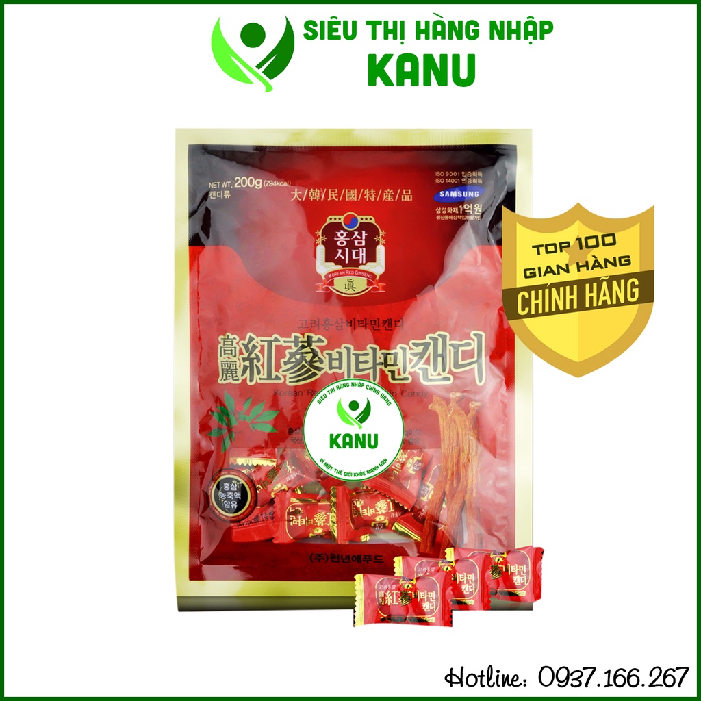 Kẹo sâm Vitamin 6 tuổi Hàn Quốc 200g, kẹo nhân sâm, hồng sâm