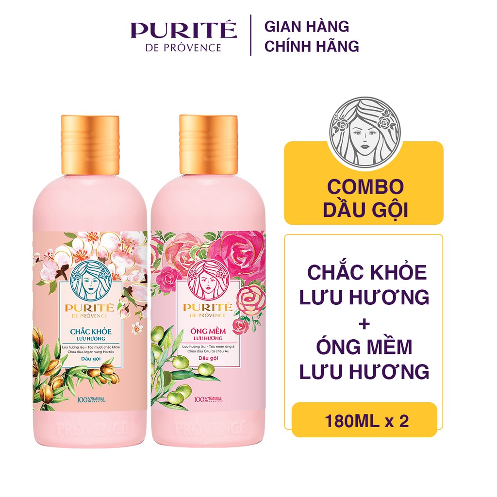 Combo Dầu Gội Purité Chắc Khỏe Lưu Hương 180ml + Dầu Gội Purité Óng Mềm Lưu Hương 180ml