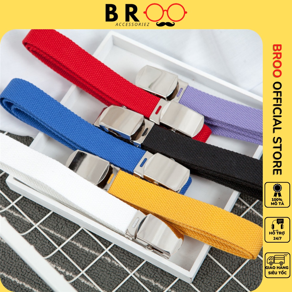 Thắt lưng vải canvas BROO khóa inox bản 2.5cm, dây nịt vải bản nhỏ màu đen cho nam nữ