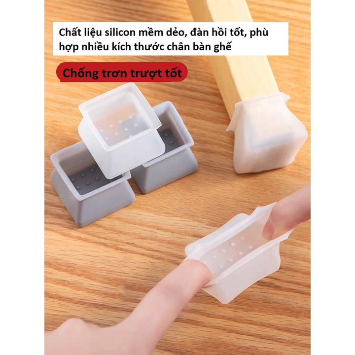 Miếng bọc chân ghế hình vuông bằng silicone dẻo chống trượt, chống xước sàn