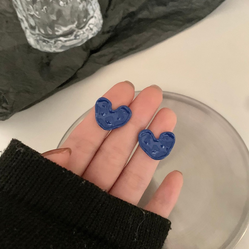 Bông Tai Hình Trái Tim Màu Xanh Dương Phong Cách Punk Hiphop Thời Trang Cho Nữ