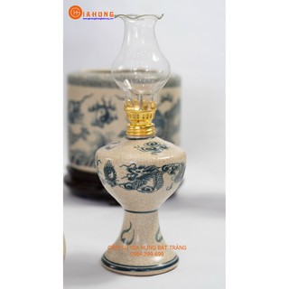 Đèn dầu thờ men rạn vẽ rồng phượng gốm sứ Gia Hưng Bát Tràng