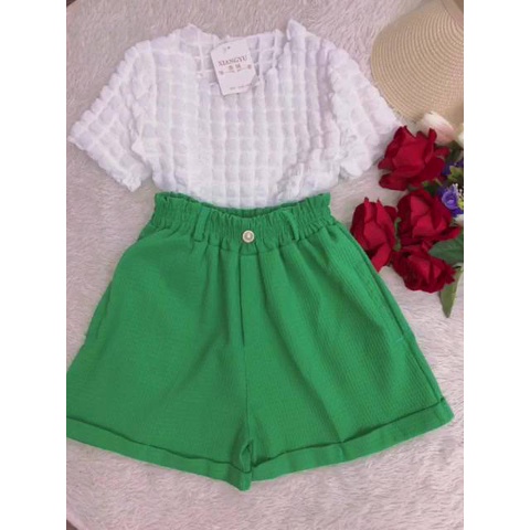 Set Bộ Nữ Áo croptop xốp quần đùi nữ ống rộng CL01