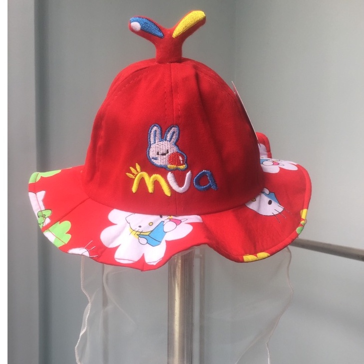 Nón thêu mua có khăn voan cho bé gái 4-12 tháng