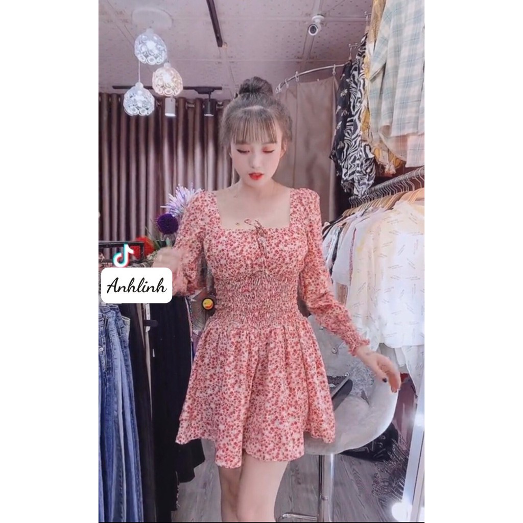 VÁY HOA NHÍ CHUN EO CỔ VUÔNG XINH DÁNG NỮ V104 | BigBuy360 - bigbuy360.vn