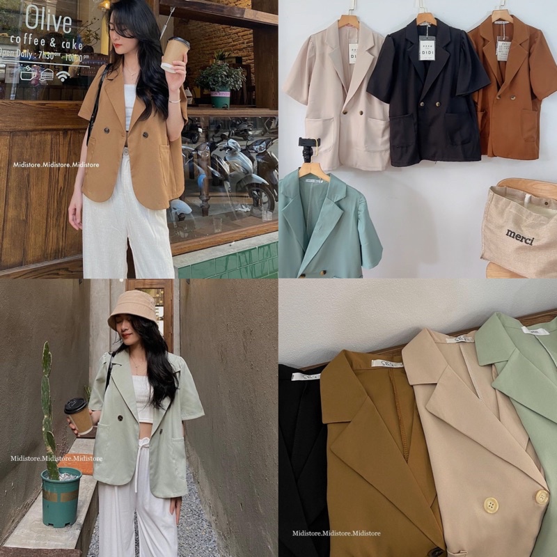 [Ảnh thật/Video]Áo blazer cộc tay dáng lửng mới về Áo vest cúc nhang túi thật form rộng