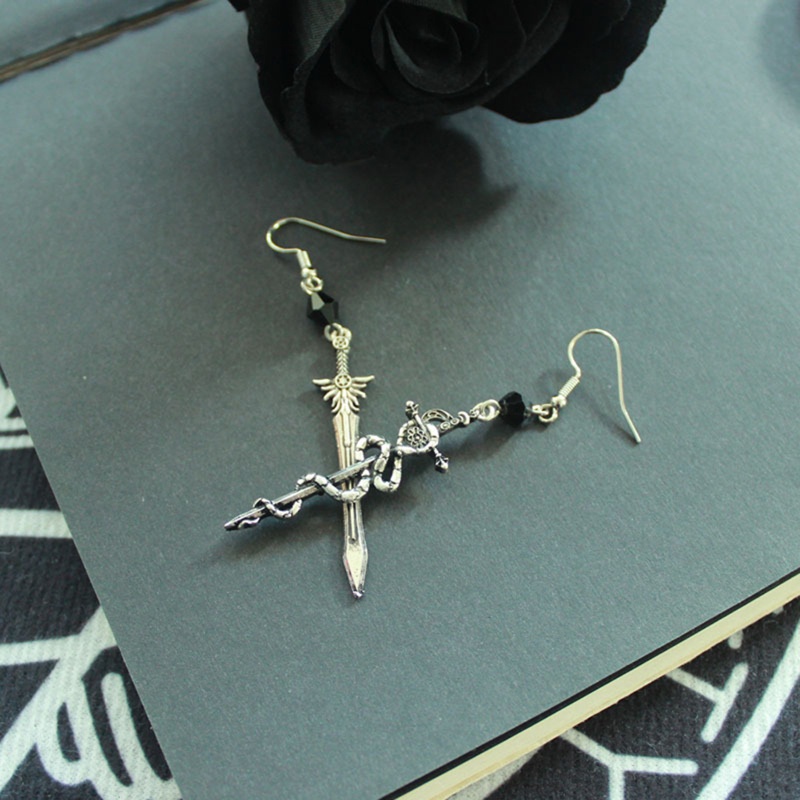 Khuyên Tai Dài Hình Thanh Kiếm Bằng Bạc Phong Cách Gothic Punk Cổ Điển Độc Đáo