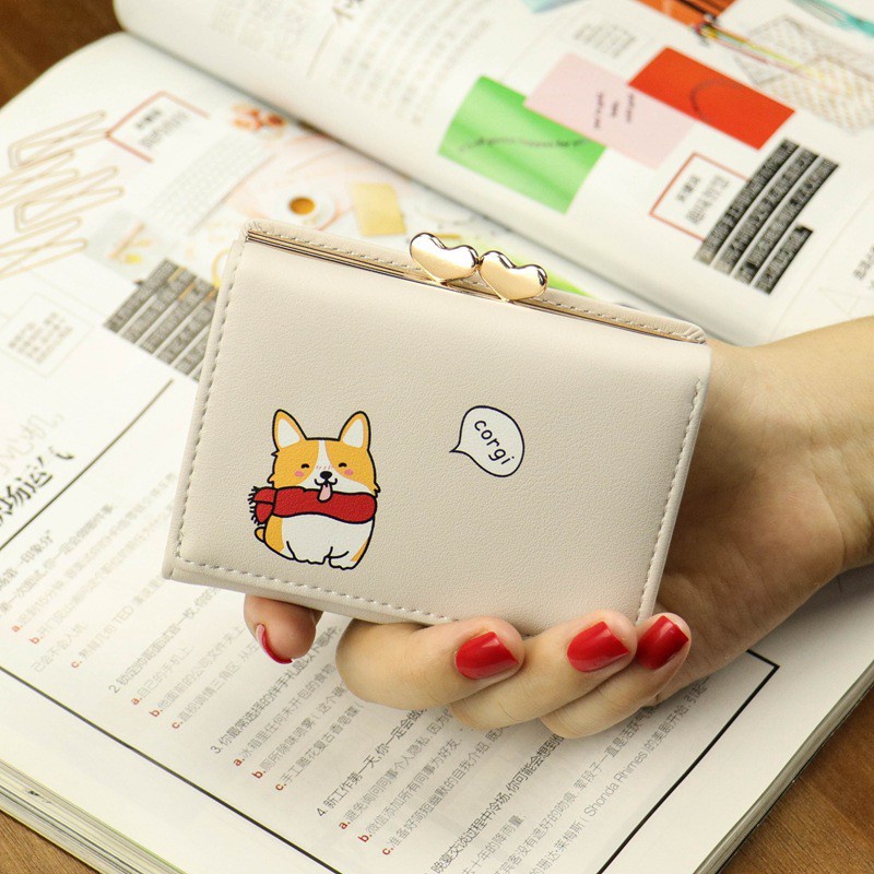 Ví nữ mini cute GENZZZ họa tiết Corgi thiết kế khóa trái tim nhiều ngăn tiện lợi V011