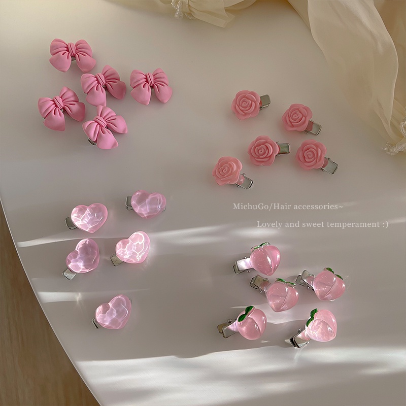 Kẹp Tóc Mỏ Vịt Nhỏ Hình Quả Đào Thắt Nơ