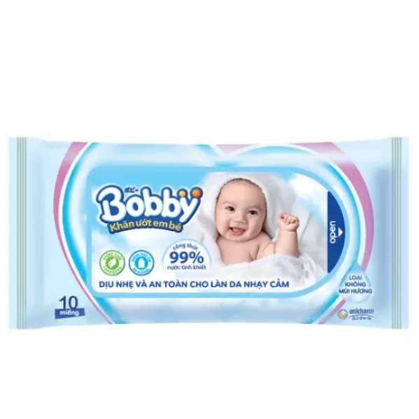 Khăn ướt bobby bỏ túi 10 miếng/ 1 gói