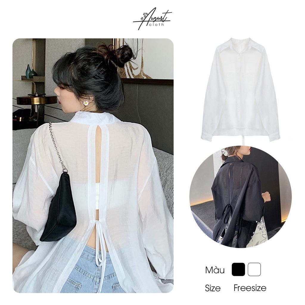 [Augustcloth] Áo sơ mi xẻ lưng thắt dây phong cách Hàn Quốc