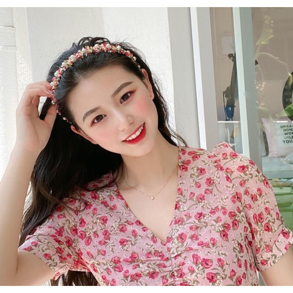 Băng Đô Cài Tóc Dạ Đính Ngọc Tiệm Thêu Việt