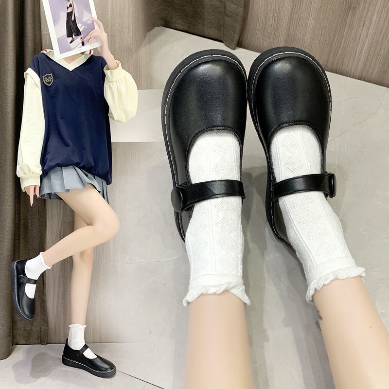 Giày Da Mũi Tròn Phong Cách Lolita Xinh Xắn Cho Nữ