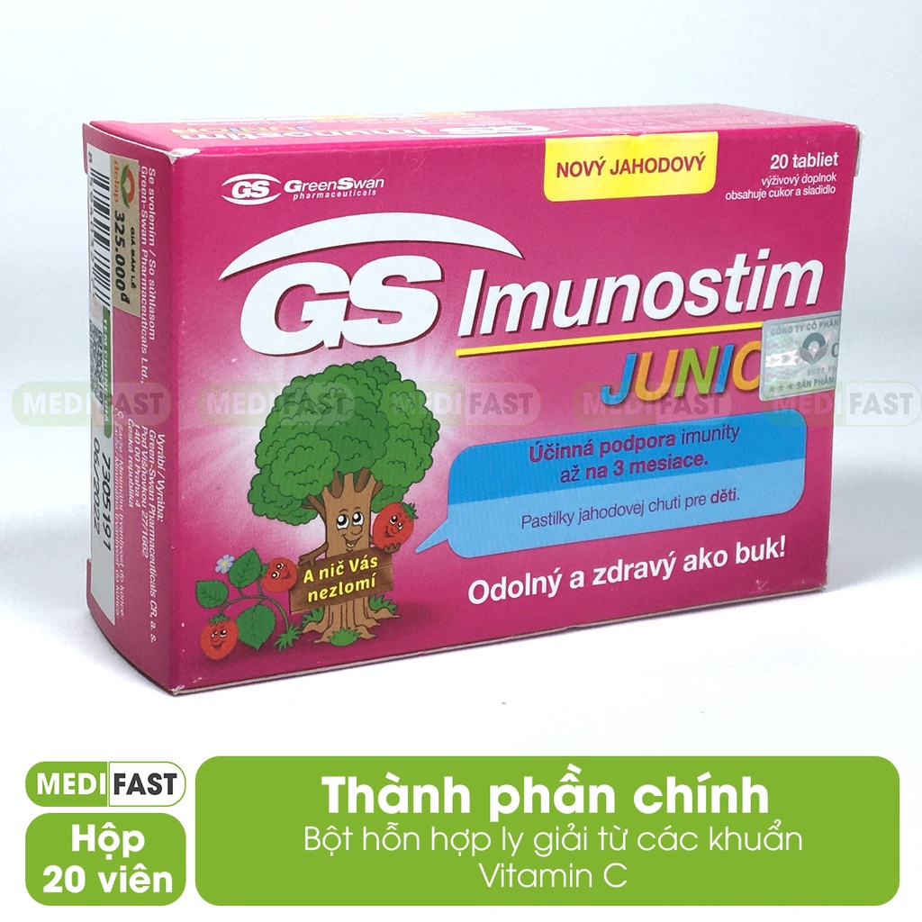 GS Imunostim Junior - Tăng cường sức khỏe đường hô hấp cho bé, phòng cảm lạnh, nhập khẩu từ Ý - Hộp 20 viên