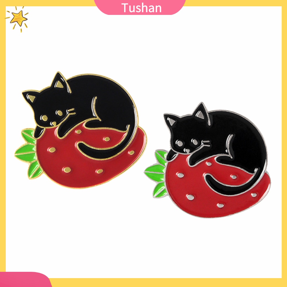 Ghim Cài Áo Hình Mèo Và Dâu Tây Đáng Yêu Cho Nữ