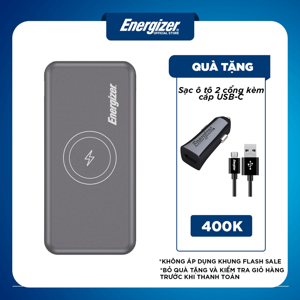 Sạc dự phòng Energizer 10,000mAh QE10007PQ - tích hợp sạc nhanh đa nền tảng, sạc không dây 10W chuẩn Qi, PD 18W